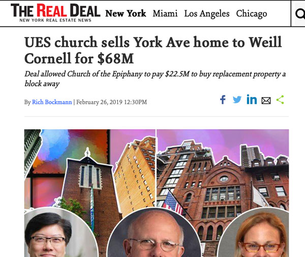 UES church sells York Ave home to Weill Cornell for $68M