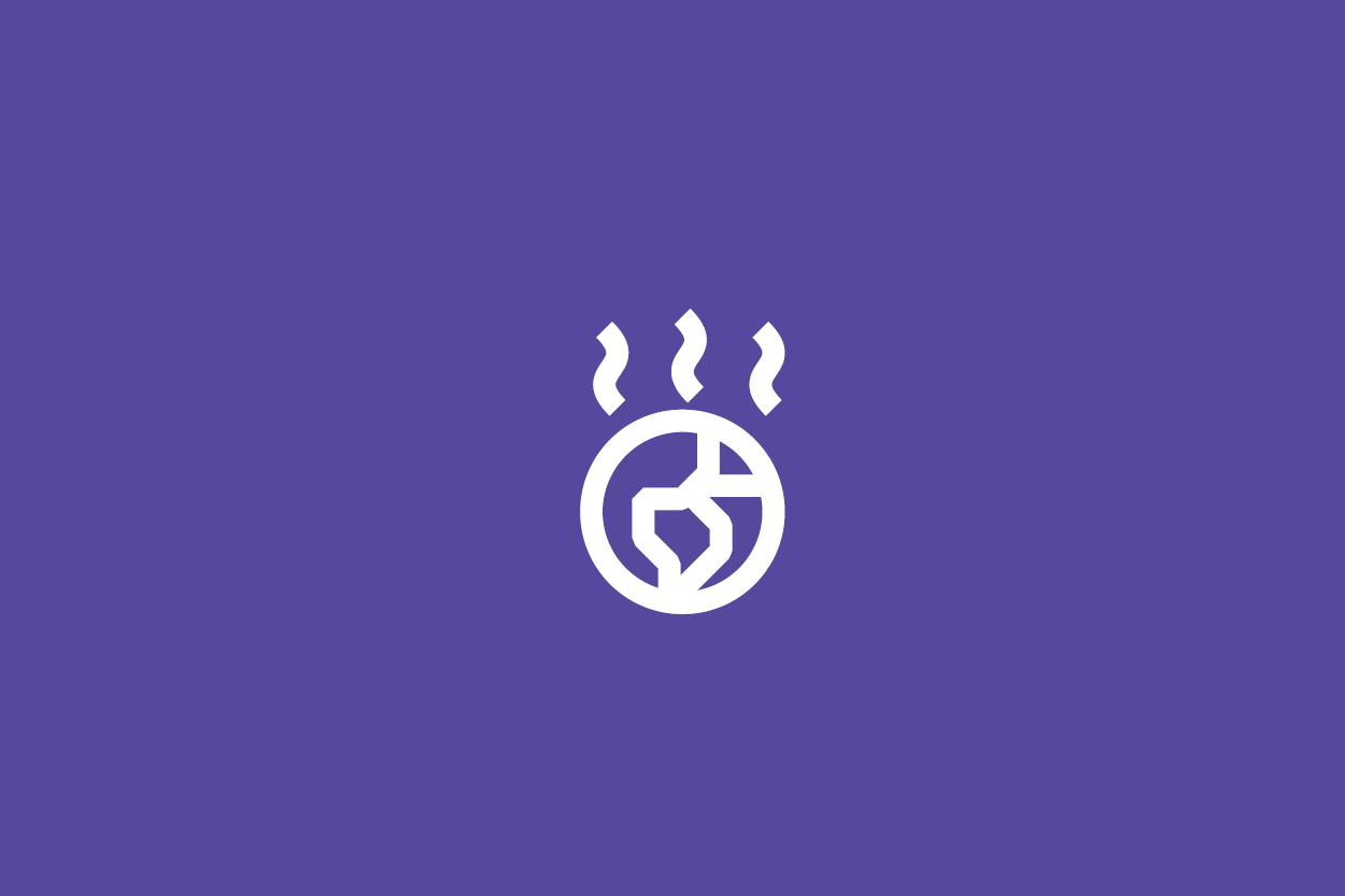 icon of a white globe with sizzle marks on a purple background