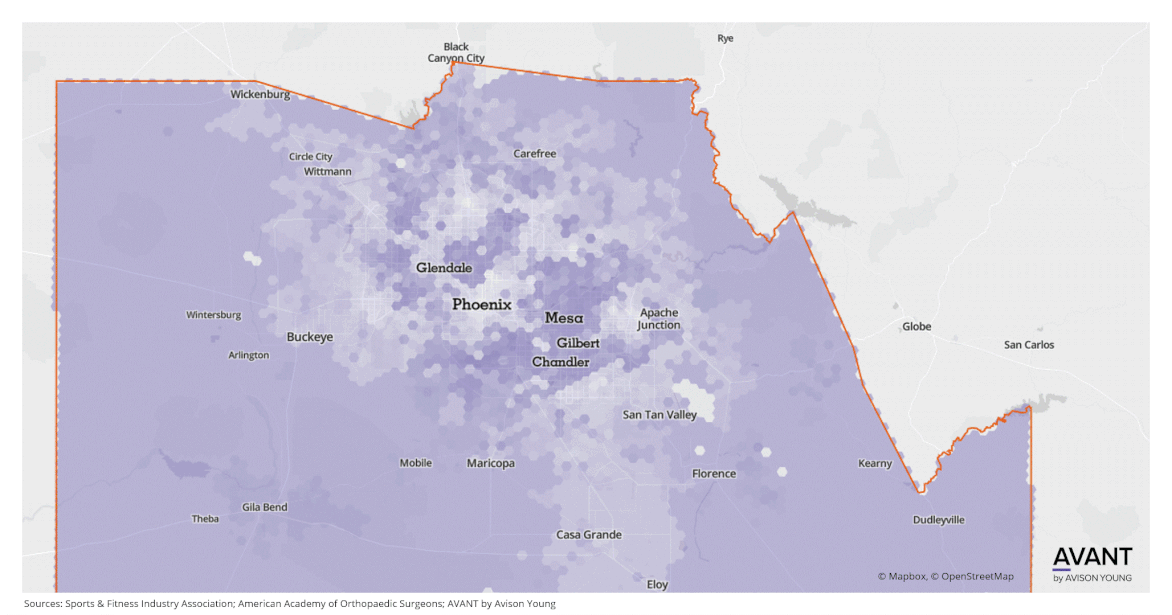 gif of unmet demand for orthopedics in Phoenix compared to neighborhoods with greatest potential to meet consumer needs